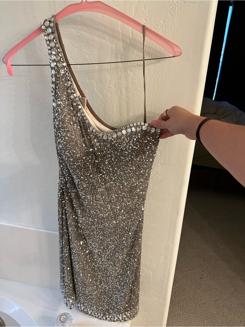 Scala One-Shoulder Silver Sequin Cocktail Dress